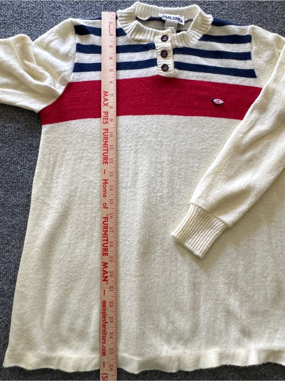 Vintage Striped Henley Sweater Turtle Embroidered Nautical Retro M - Picture 10 of 12